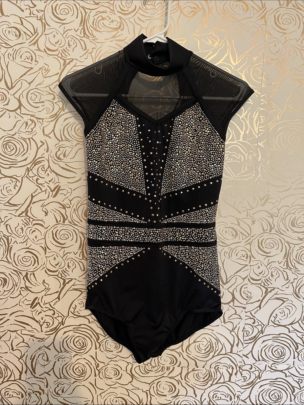 Weissman Black One-Piece Bodysuit with Gold Stud Embellishment - Picture 3 of 5